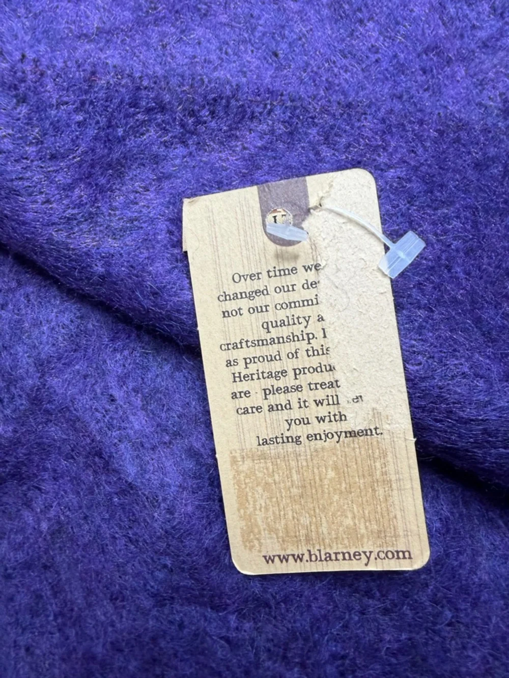 Blarney Woolen Mills Blarney Heritage Purple Mohair Blend Scarf Pom Fringe NWT